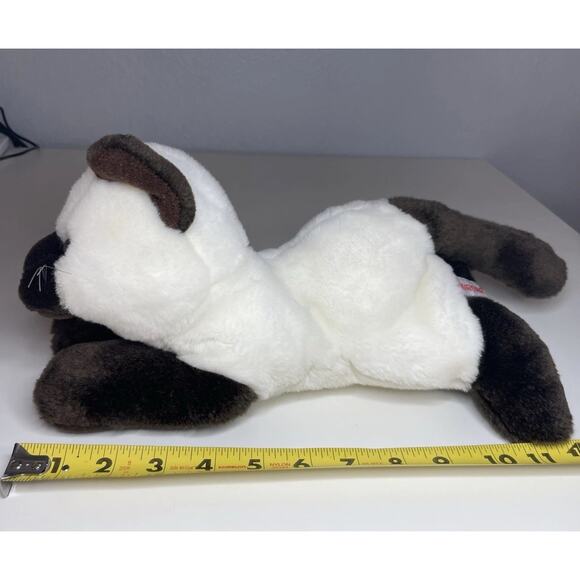 Vintage Aurora Siamese Cat Plush 12” Brown White Stuffed Animal Laying Realistic - Picture 12 of 12